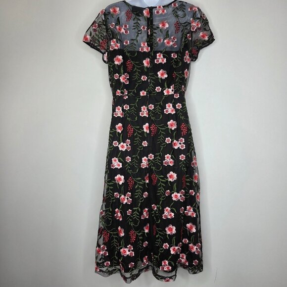 Modcloth Womens Black Mesh Floral Embroidered Dress Size L Feminine Fairy Whimsy - Picture 3 of 12